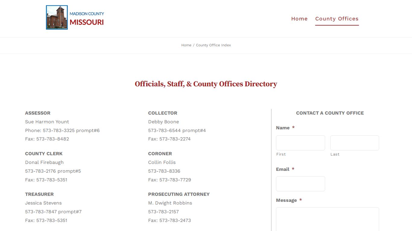 County Office Index - Madison County, Missouri